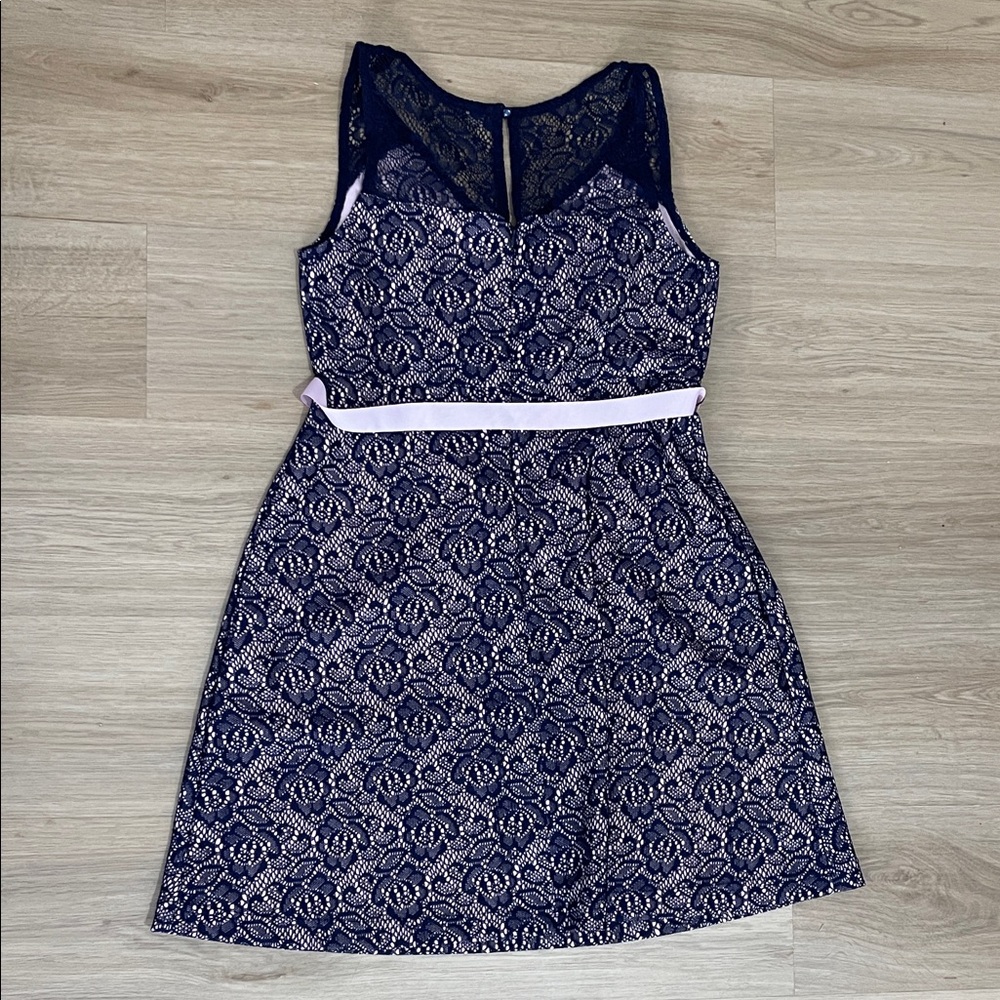 Motherhood Navy and Pink Lace Midi Dress - Picture 5 of 6